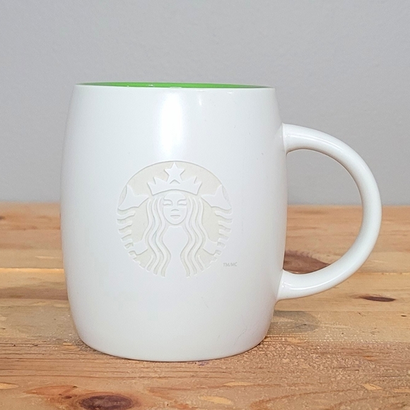 Starbucks Other - Starbucks White Barrel Mug 2011 Etched Embossed Mermaid Logo 14Oz Coffee Cup